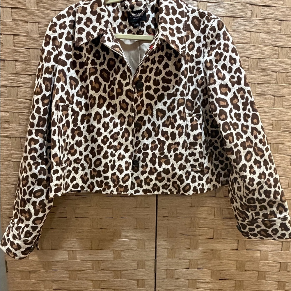 J. Crew Collection 100% Cotton Brown and Cream Animal Print Jacket Cropped 6 - Picture 2 of 8
